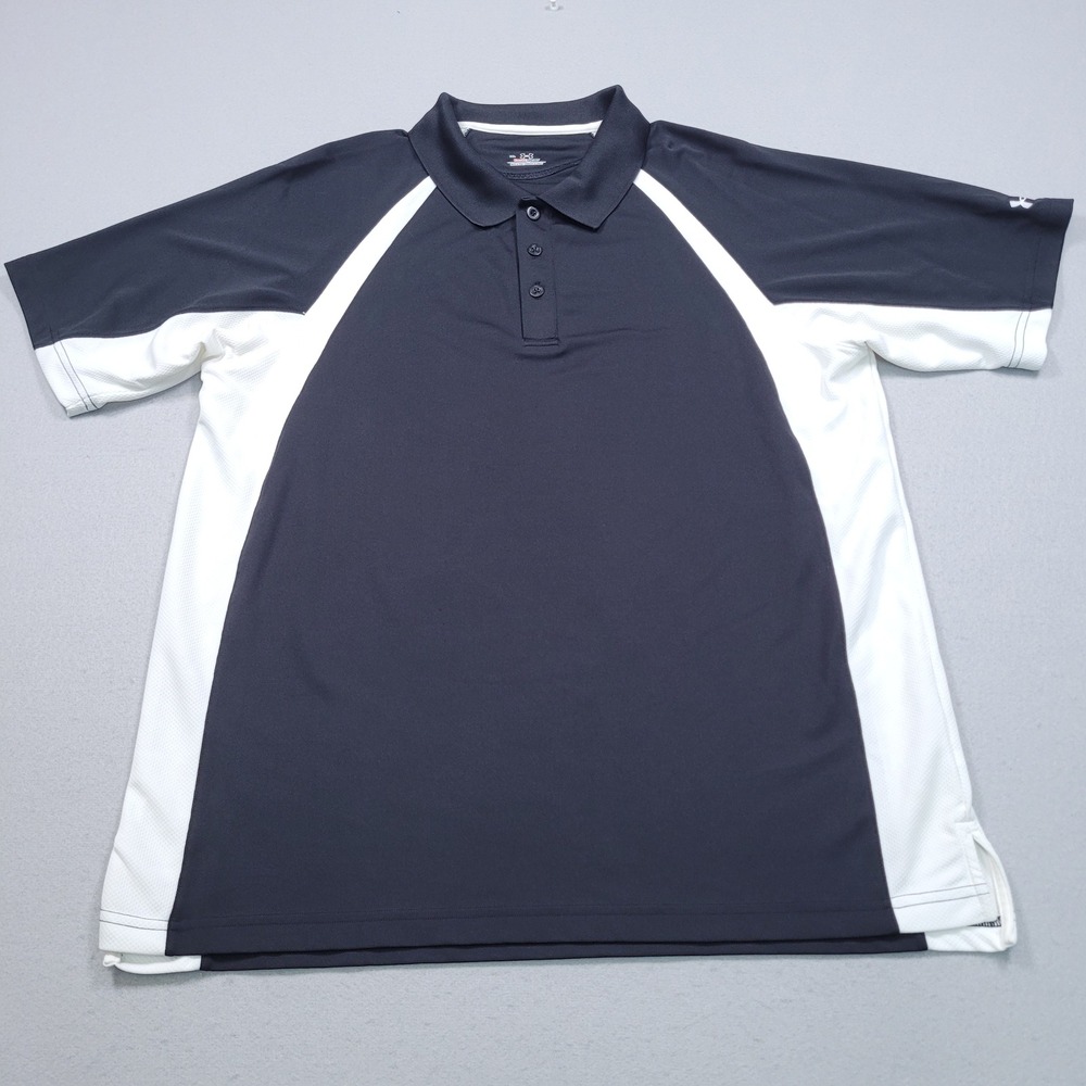 Under Armour Mens XL HeatGear Short Sleeve Polo Shirt Black White Colorblock